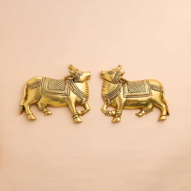Brass Kamdhenu Cow Wall Hanging Set (7 Inch)