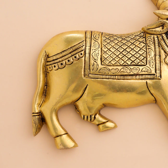 Brass Kamdhenu Cow Wall Hanging Set (7 Inch)