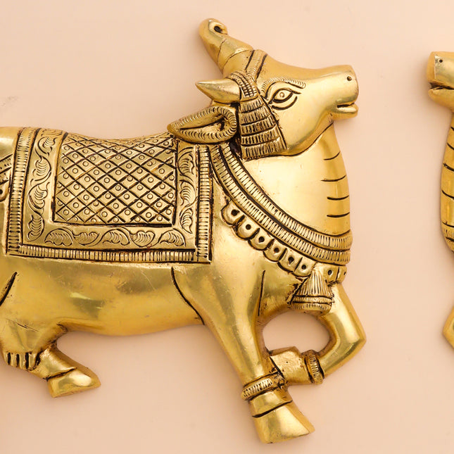 Brass Kamdhenu Cow Wall Hanging Set (7 Inch)