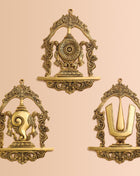 Brass Shankh Chakra Namah Wall Hanging Set (12.5 Inch)