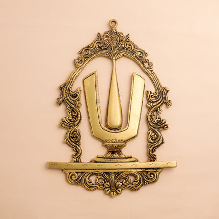 Brass Shankh Chakra Namah Wall Hanging Set (12.5 Inch)