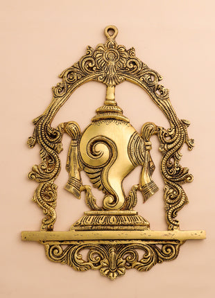 Brass Shankh Chakra Namah Wall Hanging Set (12.5 Inch)