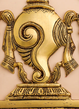 Brass Shankh Chakra Namah Wall Hanging Set (12.5 Inch)