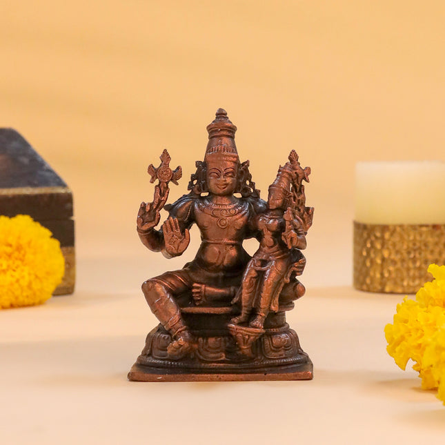 Copper Vishnu Lakshmi Idol (4 Inch)