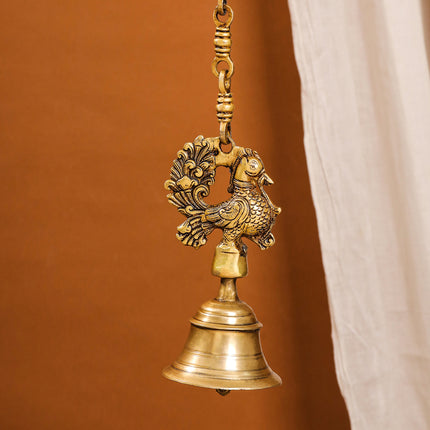 Brass Peacock Wall Hanging Temple Bell (28 Inch)