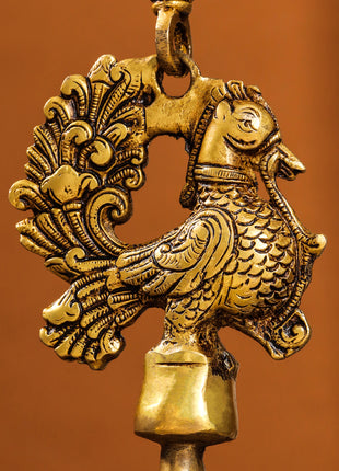 Brass Peacock Wall Hanging Temple Bell (28 Inch)