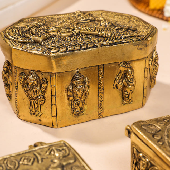 Brass Antique Dashavatara Multipurpose Box (2.8 Inch)