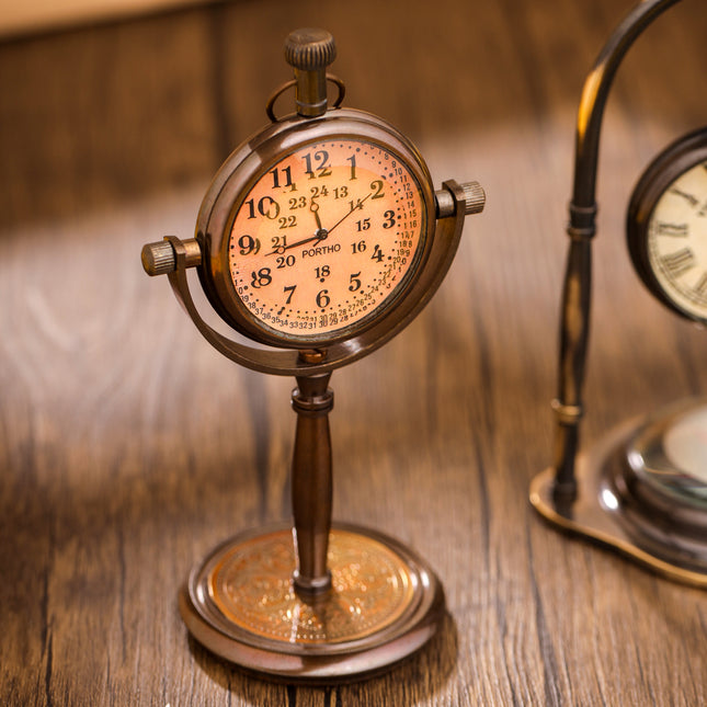 Brass Table Clock With Compass (5.5 Inch)