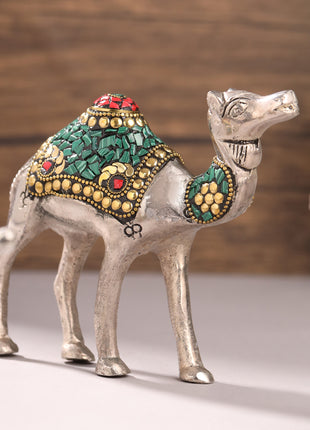 Metal Stone Work Standing Camel Family Set Of Three