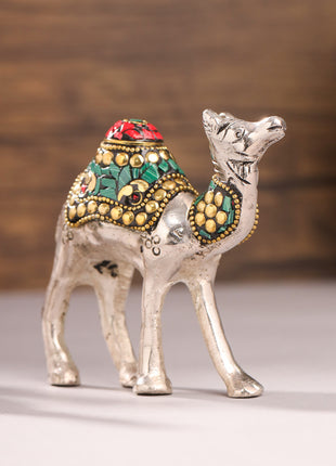 Metal Stone Work Standing Camel Family Set Of Three