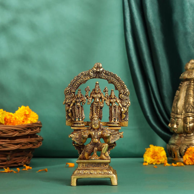 Brass Lord Balaji With Sri Devi And Bhudevi With Garud Idol (6.5 Inch)