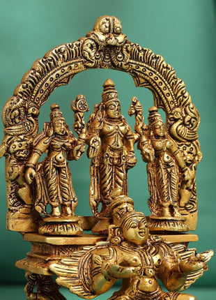 Brass Lord Balaji With Sri Devi And Bhudevi With Garud Idol (6.5 Inch)