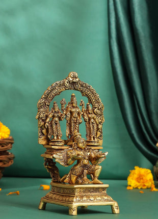 Brass Lord Balaji With Sri Devi And Bhudevi With Garud Idol (6.5 Inch)