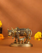 Brass Kamdhenu Cow With Calf Idol (3.5 Inch)