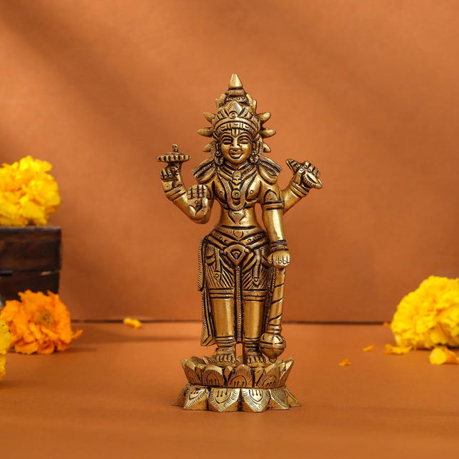 Brass Superfine Lord Vishnu On Lotus Idol (6 Inch)