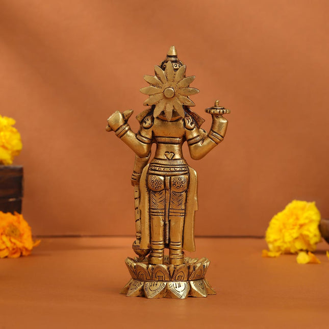 Brass Superfine Lord Vishnu On Lotus Idol (6 Inch)
