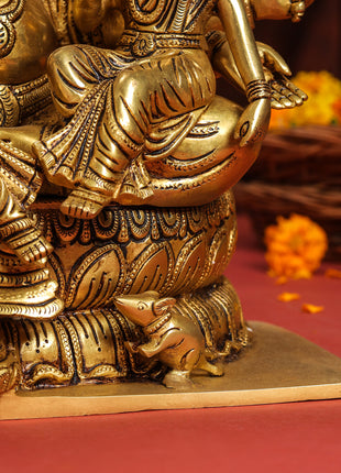 Brass Superfine Ganesha With Riddhi Sidhhi Idol (12 Inch)