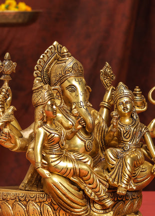 Brass Superfine Ganesha With Riddhi Sidhhi Idol (12 Inch)
