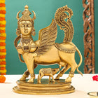 Brass Superfine Kamdhenu Cow With Calf Idol (17 Inch)