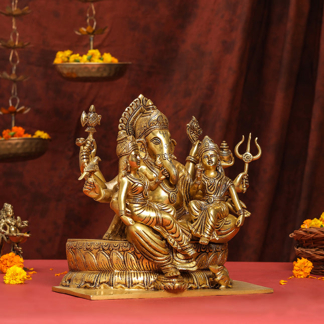 Brass Superfine Ganesha With Riddhi Siddhi Idol (12 Inch)