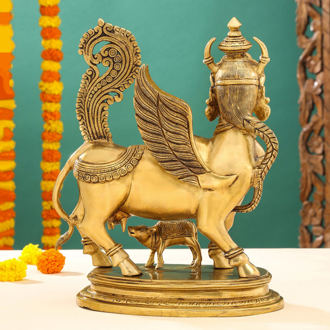Brass Superfine Kamdhenu Cow With Calf Idol (17 Inch)