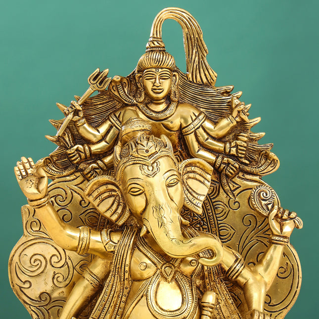 Brass Ganesha On Throne (Singhasan) Idol (16 Inch)
