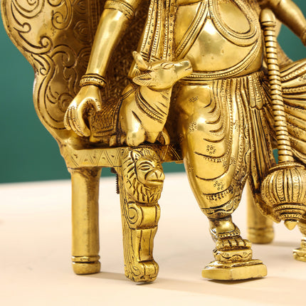 Brass Ganesha On Throne (Singhasan) Idol (16 Inch)