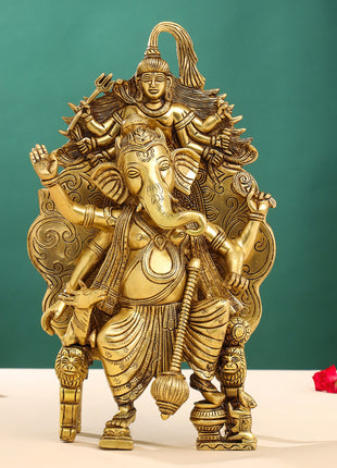 Brass Ganesha On Throne (Singhasan) Idol (16 Inch)