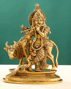 Brass Superfine Lord Krishna With Cow Idol (13 Inch)