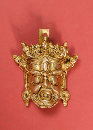 Brass Tibetan Buddhist Mahakala Mask Wall Hanging (5 Inch)