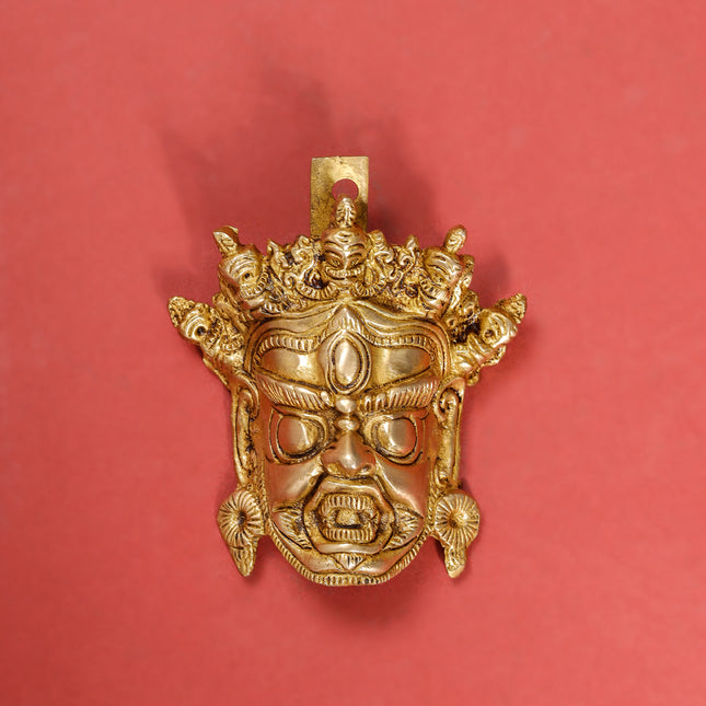 Brass Tibetan Buddhist Mahakala Mask Wall Hanging (5 Inch)