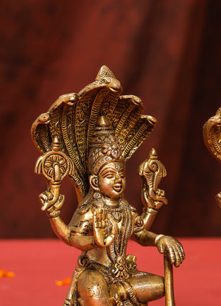 Brass Sitting Vishnu Lakshmi Set (8.5 Inch)