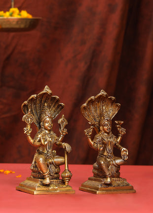 Brass Sitting Vishnu Lakshmi Set (8.5 Inch)