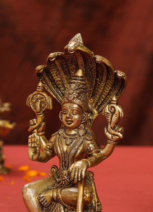 Brass Sitting Vishnu Lakshmi Set (8.5 Inch)