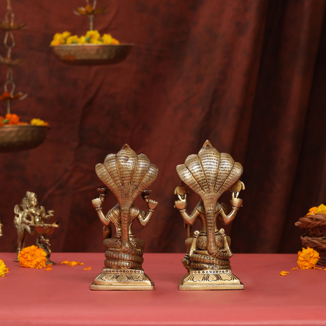 Brass Sitting Vishnu Lakshmi Set (8.5 Inch)