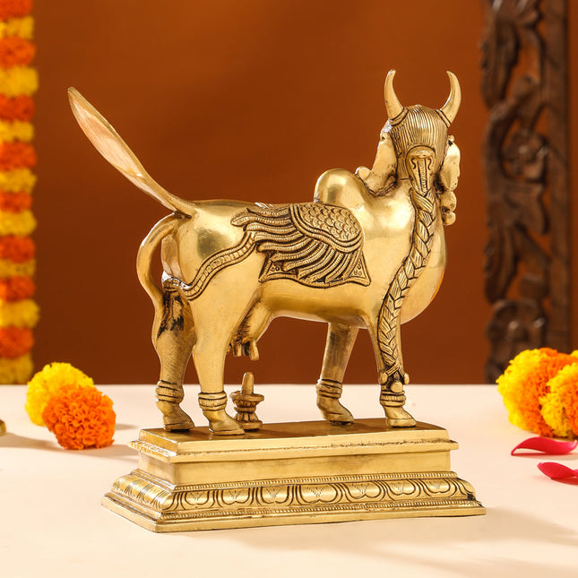 Brass Superfine Kamdhenu Cow Idol (9.5 Inch)