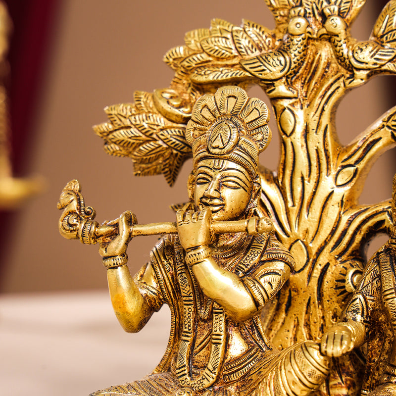 Brass Radha Krishna Idols Under Tree (7 Inch)