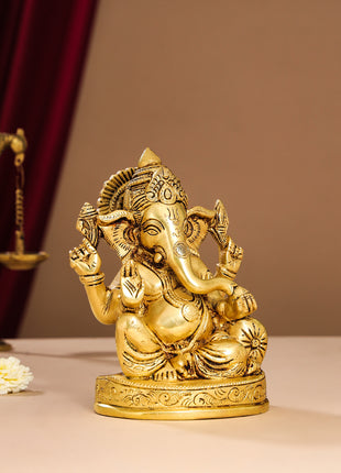 Brass Lord Ganesha Idol (7 Inch)