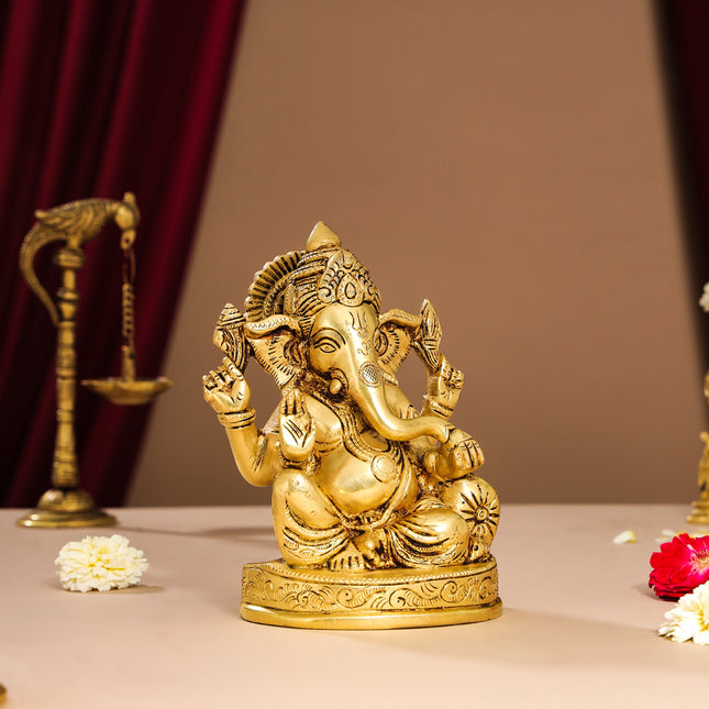 Brass Lord Ganesha Idol (7 Inch)