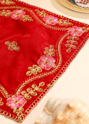 Embroidery Work Red Velvet God Pooja Asana