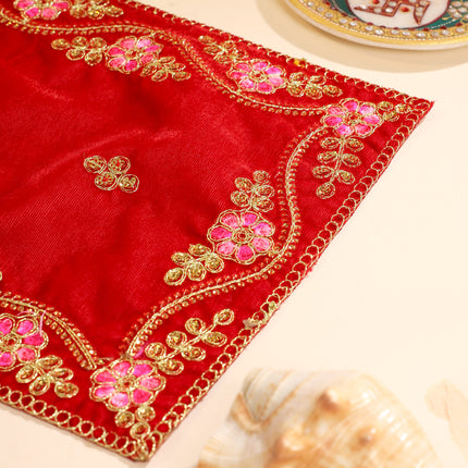 Embroidery Work Red Velvet God Pooja Asana