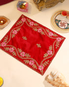 Embroidery Work Red Velvet God Pooja Asana