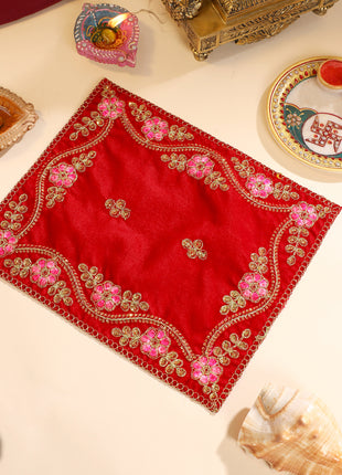 Embroidery Work Red Velvet God Pooja Asana