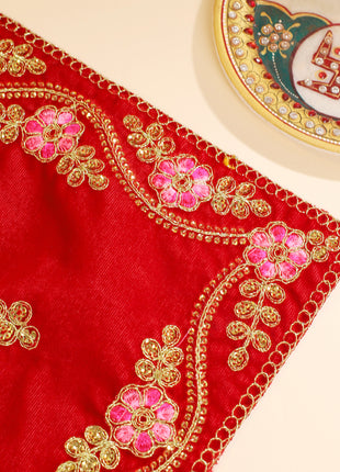 Embroidery Work Red Velvet God Pooja Asana