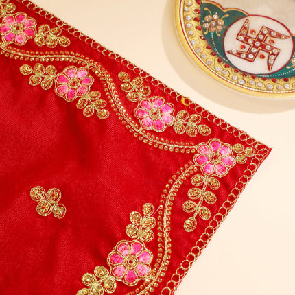 Embroidery Work Red Velvet God Pooja Asana
