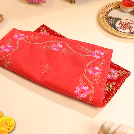 Embroidery Work Red Velvet God Pooja Asana