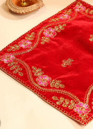 Embroidery Work Red Velvet God Pooja Asana