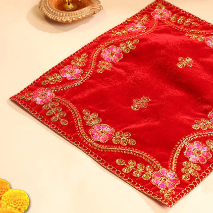 Embroidery Work Red Velvet God Pooja Asana