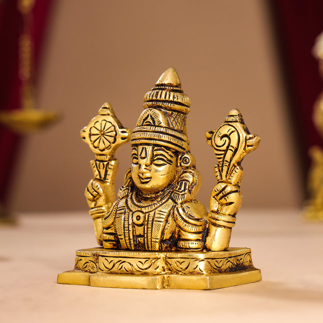 Brass Tirupati Balaji/Venkateshwar Bust (3.5 Inch)