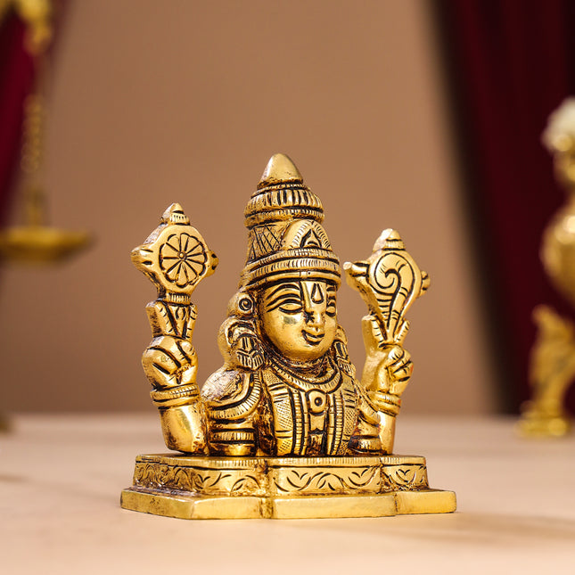 Brass Tirupati Balaji/Venkateshwar Bust (3.5 Inch)